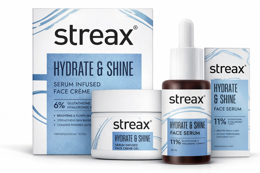 Streax Hydrate & Shine Glow Duo – Hyaluronic Acid Serum (30ml) + Glutathione Face Cream Gel (50g)